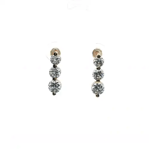 9ct Gold  CZ 3 Stone Trilogy Stud Drop Earrings, 4-5mm - JES191