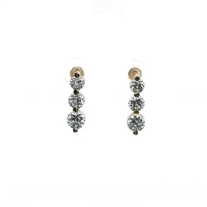 9ct Gold  CZ 3 Stone Trilogy Stud Drop Earrings, 4-5mm - JES191