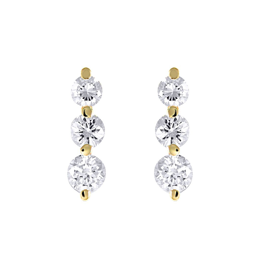 9ct Gold  CZ 3 Stone Trilogy Stud Drop Earrings, 4-5mm - JES191