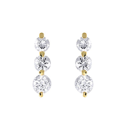 9ct Gold  CZ 3 Stone Trilogy Stud Drop Earrings, 4-5mm - JES191