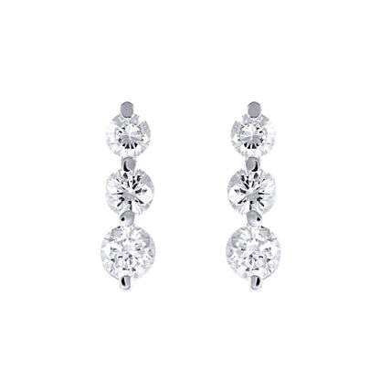 9ct White Gold  CZ 3 Stone Trilogy Stud Drop Earrings, 4-5mm - JES192