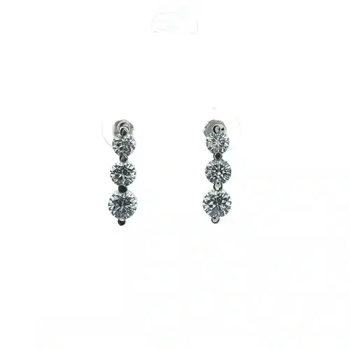 9ct White Gold  CZ 3 Stone Trilogy Stud Drop Earrings, 4-5mm - JES192