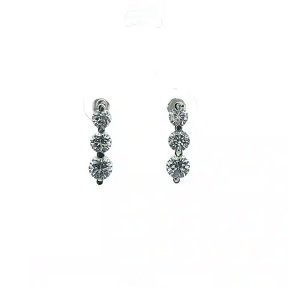 9ct White Gold  CZ 3 Stone Trilogy Stud Drop Earrings, 4-5mm - JES192