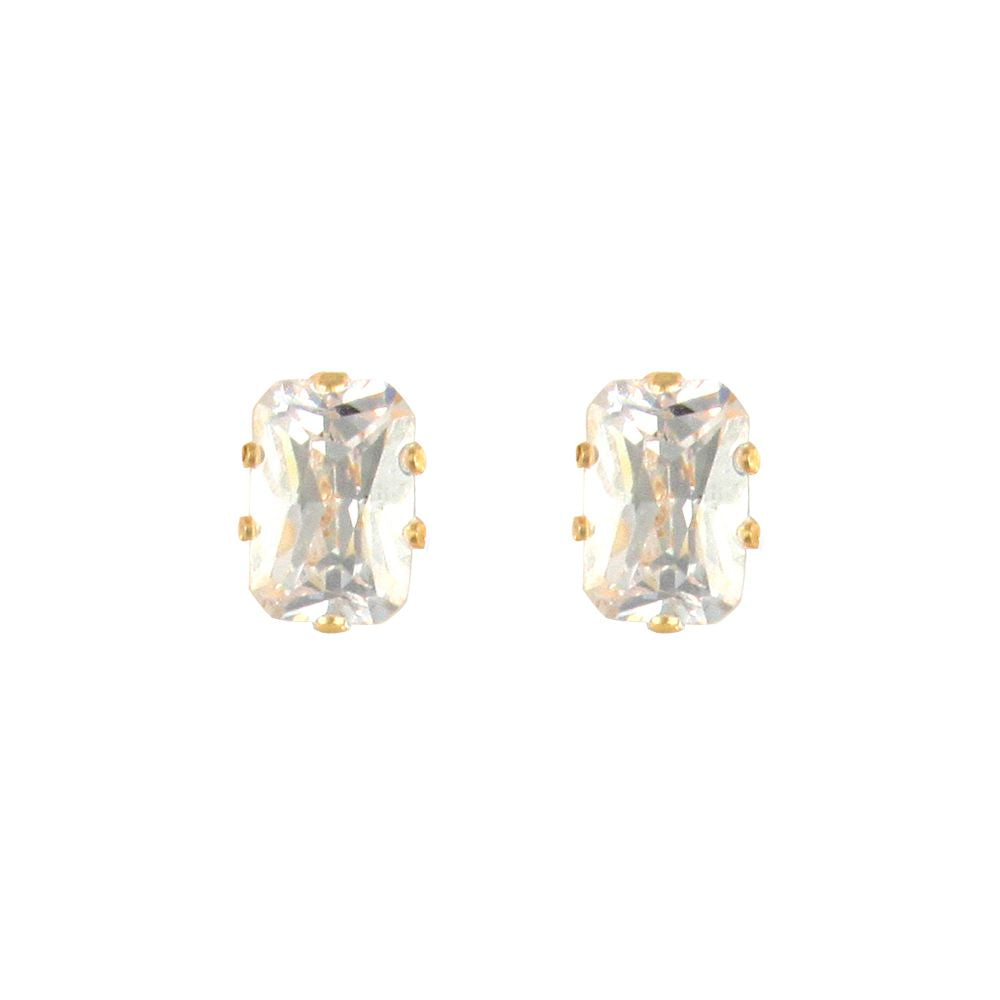 9ct Gold  CZ Claw Set Emerald Cut Solitaire Stud Earrings, 6x4mm - JES198