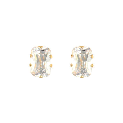 9ct Gold  CZ Claw Set Emerald Cut Solitaire Stud Earrings, 6x4mm - JES198