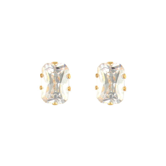 9ct Gold  CZ Claw Set Emerald Cut Solitaire Stud Earrings, 6x4mm - JES198