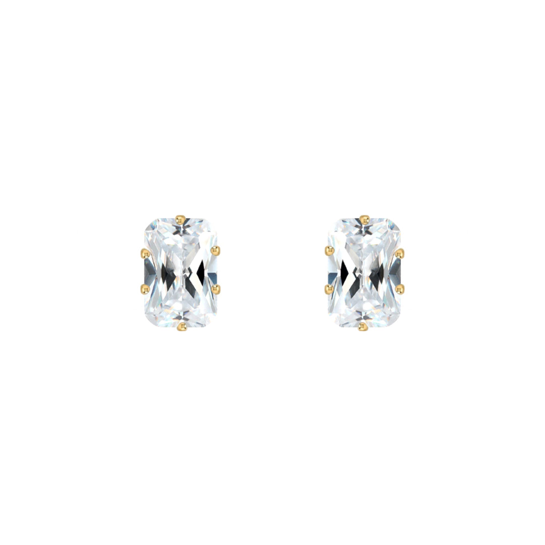 9ct Gold  CZ Claw Set Emerald Cut Stud Earrings, 6x4mm 1 Carat - JES198