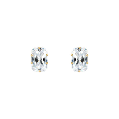 9ct Gold  CZ Claw Set Emerald Cut Stud Earrings, 6x4mm 1 Carat - JES198