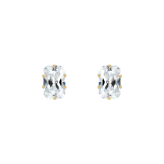 9ct Gold  CZ Claw Set Emerald Cut Stud Earrings, 6x4mm 1 Carat - JES198