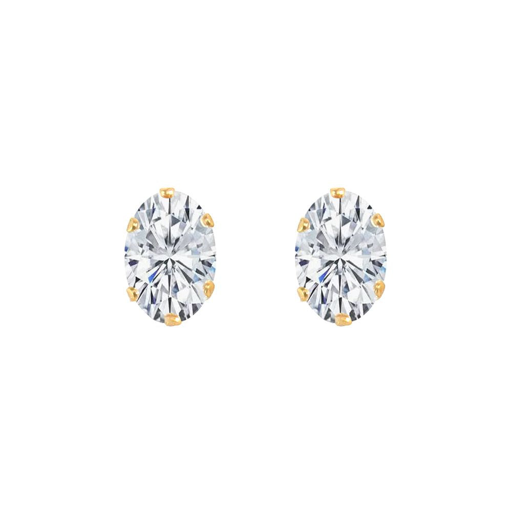 9ct Gold  CZ Claw Set Solitaire Stud Earrings, 6x4mm - JES200