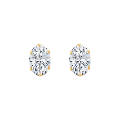 9ct Gold  CZ Claw Set Solitaire Stud Earrings, 6x4mm - JES200