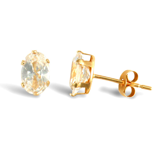 9ct Gold  CZ Claw Set Solitaire Stud Earrings, 6x4mm - JES200