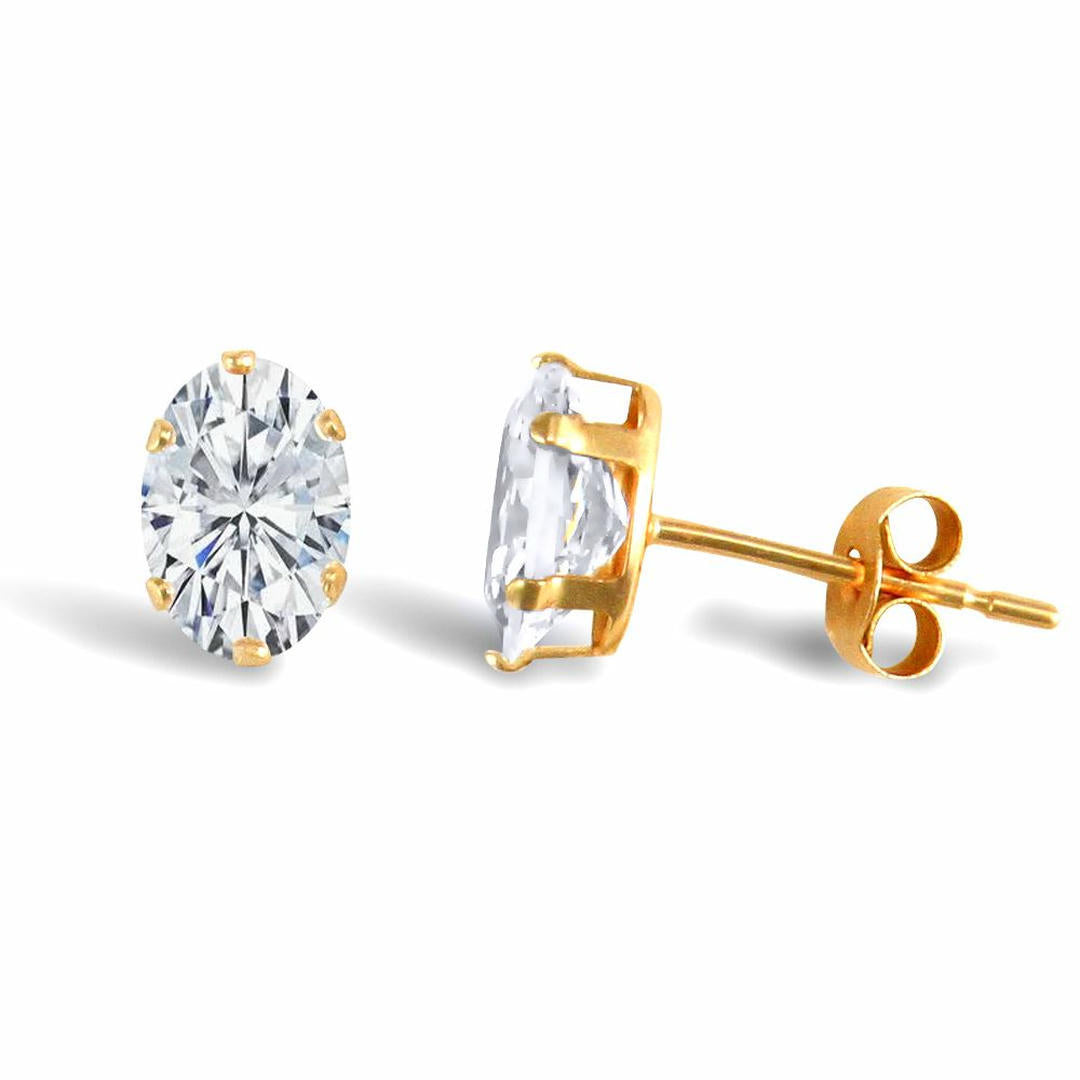 9ct Gold  CZ Claw Set Solitaire Stud Earrings, 6x4mm - JES200