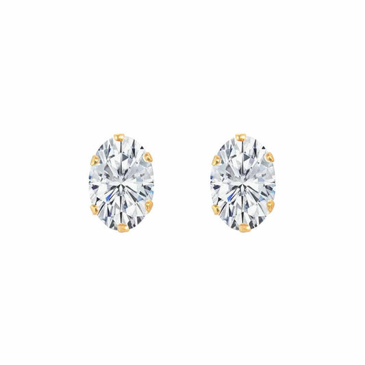 9ct Gold  CZ Claw Set Solitaire Stud Earrings, 6x4mm - JES200