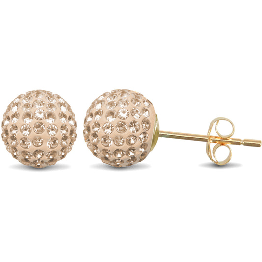 9ct Gold  Champagne Peach Crystal Disco Ball Stud Earrings, 8mm - JES209