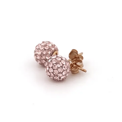 9ct Gold  Champagne Peach Crystal Disco Ball Stud Earrings, 8mm - JES209