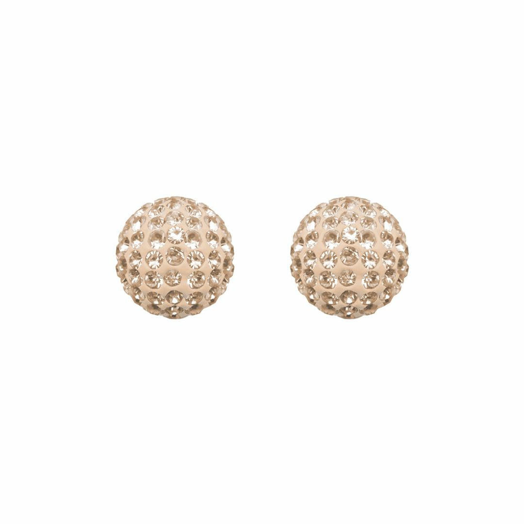 9ct Gold  Champagne Peach Crystal Disco Ball Stud Earrings, 8mm - JES209