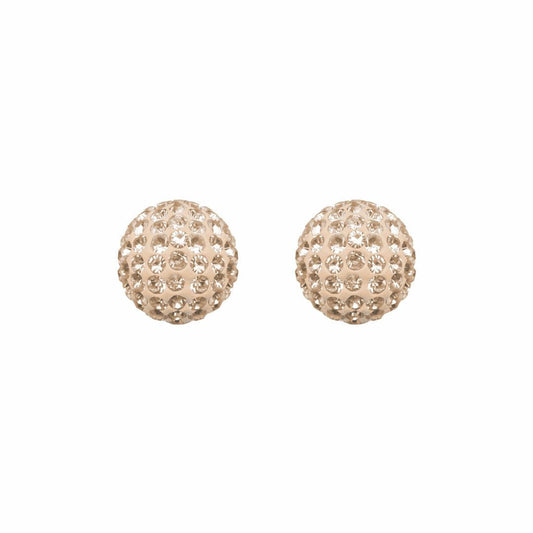 9ct Gold  Champagne Peach Crystal Disco Ball Stud Earrings, 8mm - JES209