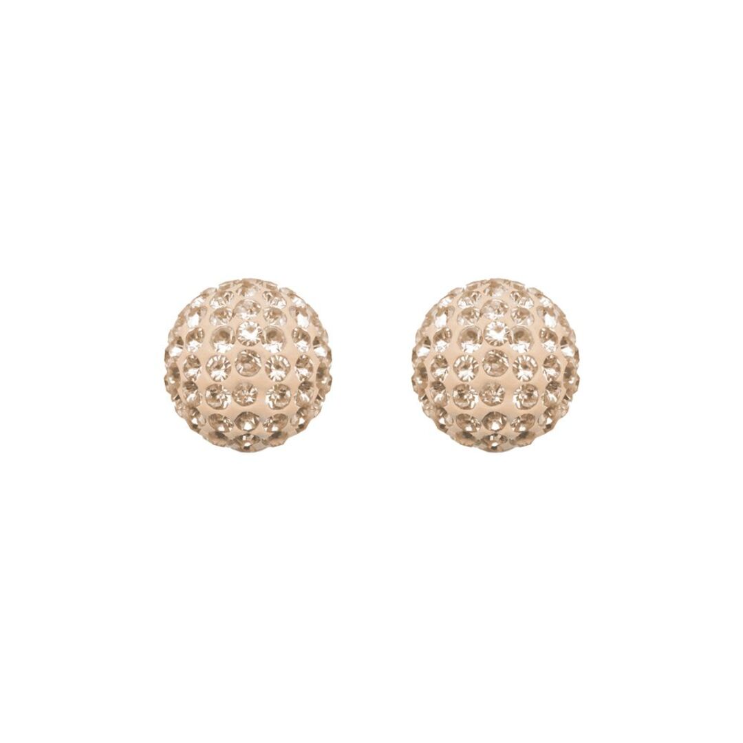 9ct Gold  Champagne Peach Crystal Disco Ball Stud Earrings, 8mm - JES209