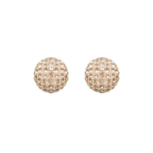 9ct Gold  Champagne Peach Crystal Disco Ball Stud Earrings, 8mm - JES209
