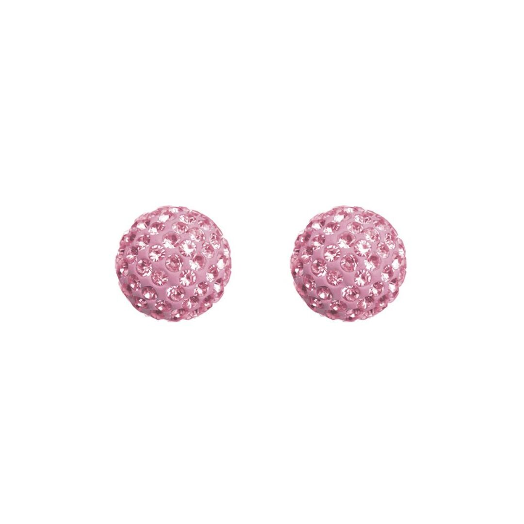 9ct Gold  Baby Pink Crystal Disco Ball Stud Earrings, 8mm - JES210