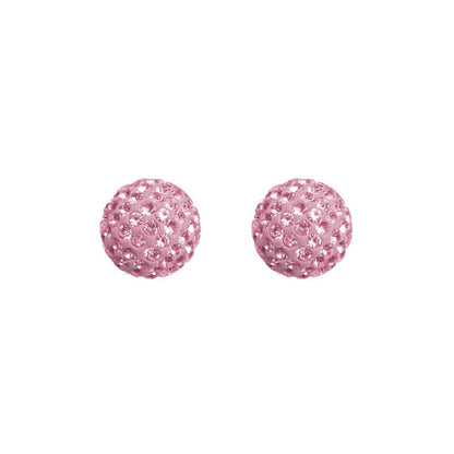 9ct Gold  Baby Pink Crystal Disco Ball Stud Earrings, 8mm - JES210