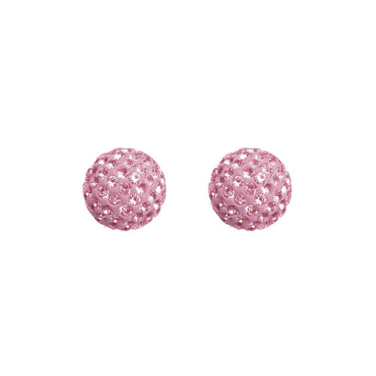 9ct Gold  Baby Pink Crystal Disco Ball Stud Earrings, 8mm - JES210