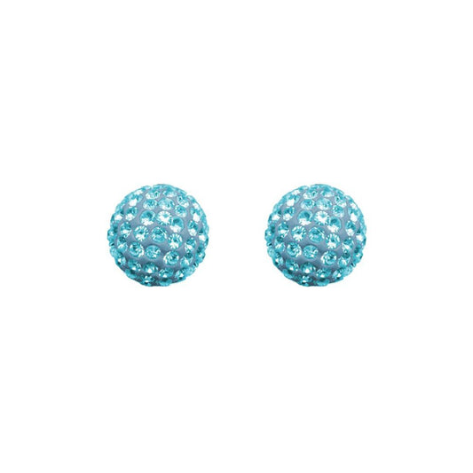 9ct Gold  Aqua Blue Crystal Disco Ball Stud Earrings, 8mm - JES211