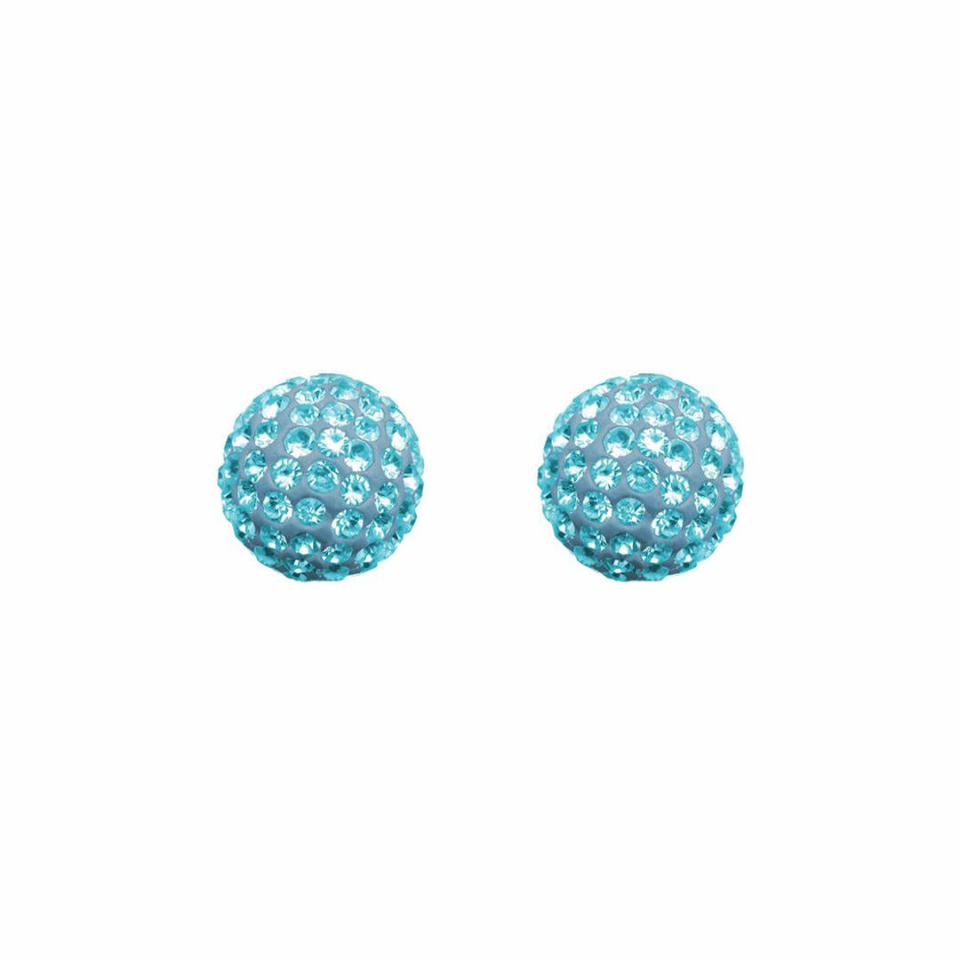 9ct Gold  Aqua Blue Crystal Disco Ball Stud Earrings, 8mm - JES211