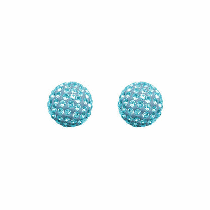 9ct Gold  Aqua Blue Crystal Disco Ball Stud Earrings, 8mm - JES211