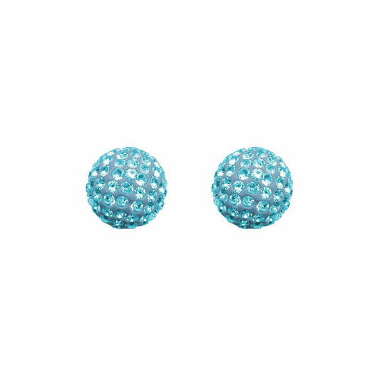 9ct Gold  Aqua Blue Crystal Disco Ball Stud Earrings, 8mm - JES211