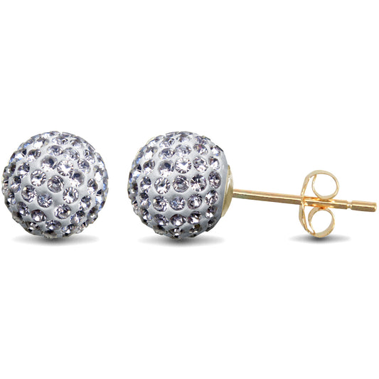 9ct Gold  Crystal Disco Ball Stud Earrings, 8mm - JES212
