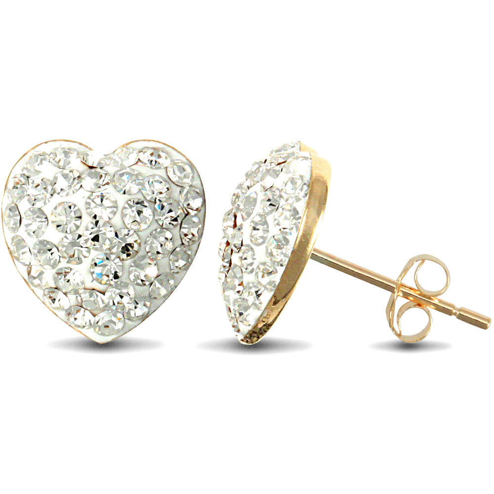 9ct Gold  Crystal Disco Love Stud Earrings - JES213