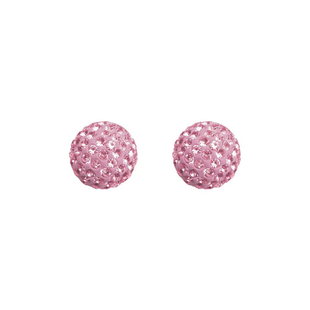 9ct Gold  Baby Pink Crystal Disco Ball Stud Earrings, 6mm - JES216