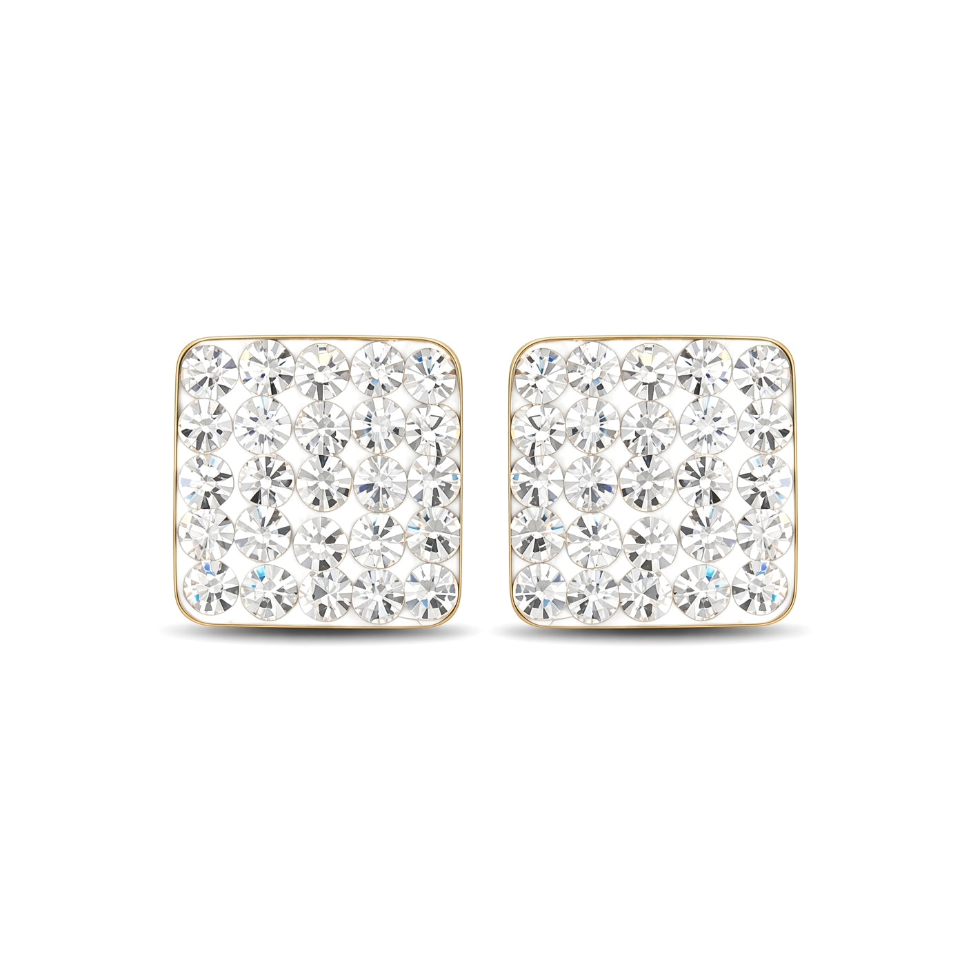 9ct Gold  Crystal Disco Square Stud Earrings - JES218