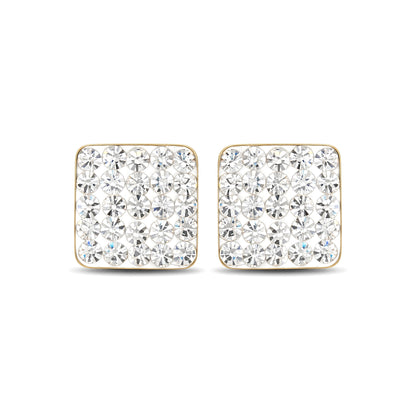 9ct Gold  Crystal Disco Square Stud Earrings - JES218
