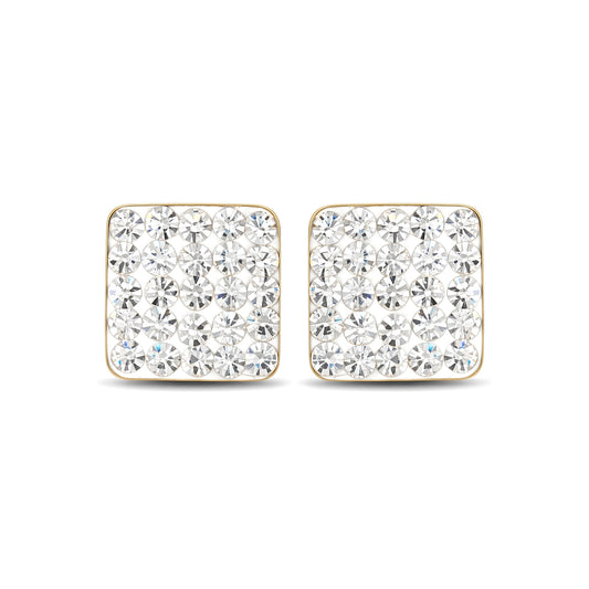 9ct Gold  Crystal Disco Square Stud Earrings - JES218
