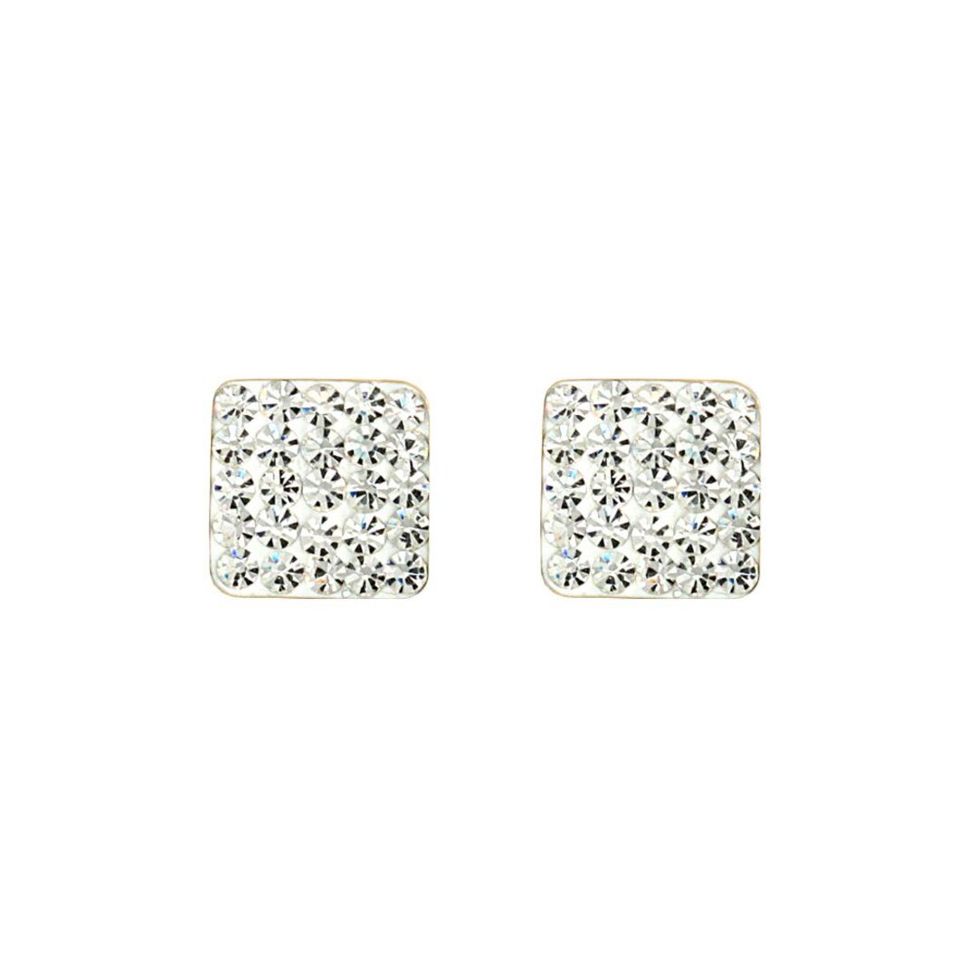 9ct Gold  Crystal Disco Square Stud Earrings - JES218