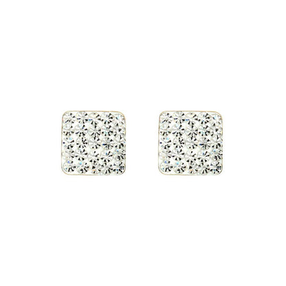 9ct Gold  Crystal Disco Square Stud Earrings - JES218