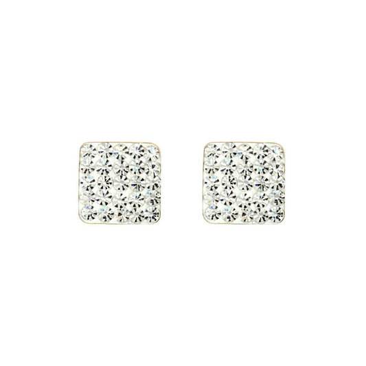 9ct Gold  Crystal Disco Square Stud Earrings - JES218