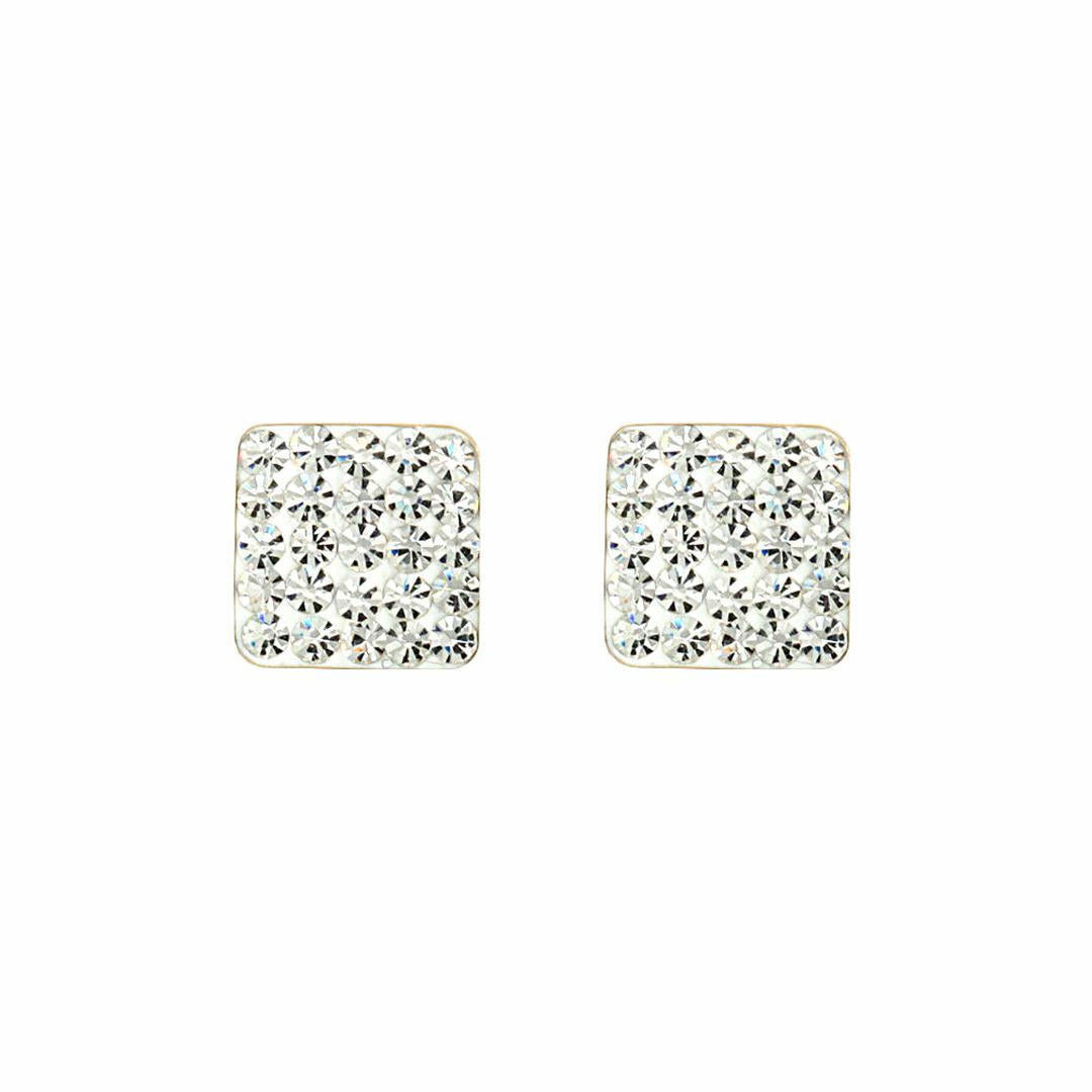 9ct Gold  Crystal Disco Square Stud Earrings - JES218