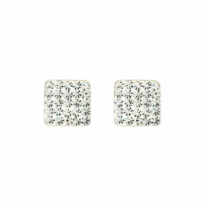 9ct Gold  Crystal Disco Square Stud Earrings - JES218