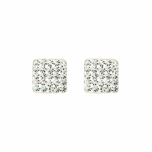 9ct Gold  Crystal Disco Square Stud Earrings - JES218