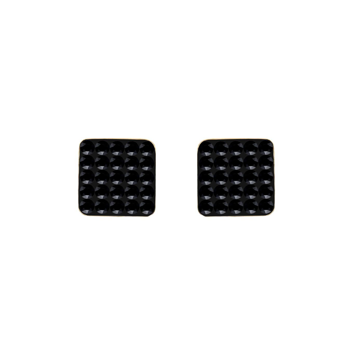 9ct Gold  Crystal Disco Square Stud Earrings Black 8mm - JES222
