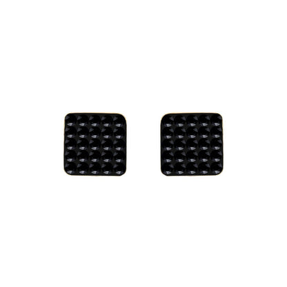 9ct Gold  Crystal Disco Square Stud Earrings Black 8mm - JES222