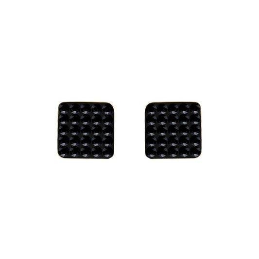 9ct Gold  Crystal Disco Square Stud Earrings Black 8mm - JES222