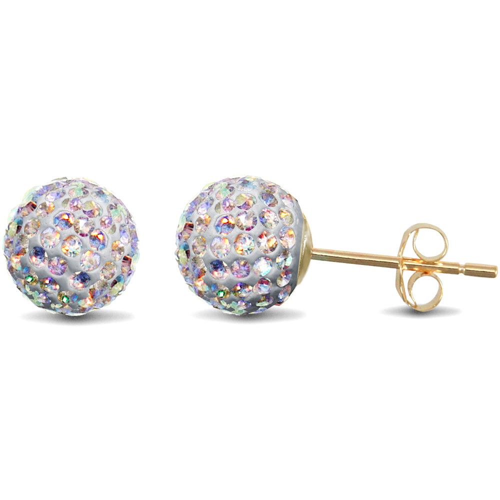 9ct Gold  Rainbow Crystal Disco Ball Stud Earrings, 8mm - JES223