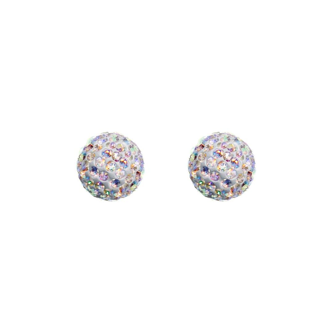9ct Gold  Rainbow Crystal Disco Ball Stud Earrings, 8mm - JES223