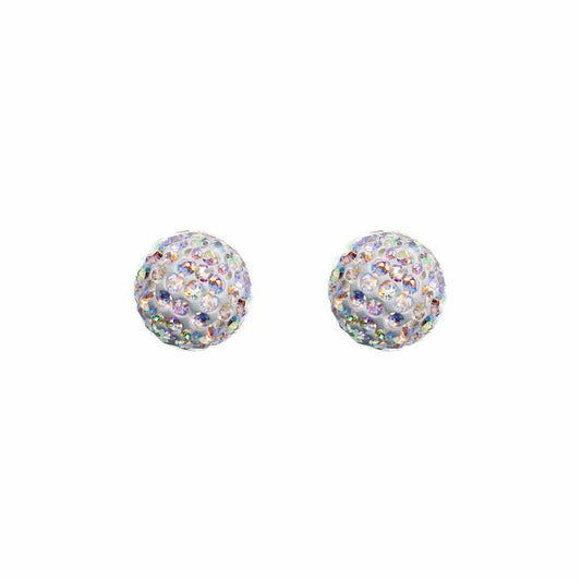 9ct Gold  Rainbow Crystal Disco Ball Stud Earrings, 8mm - JES223