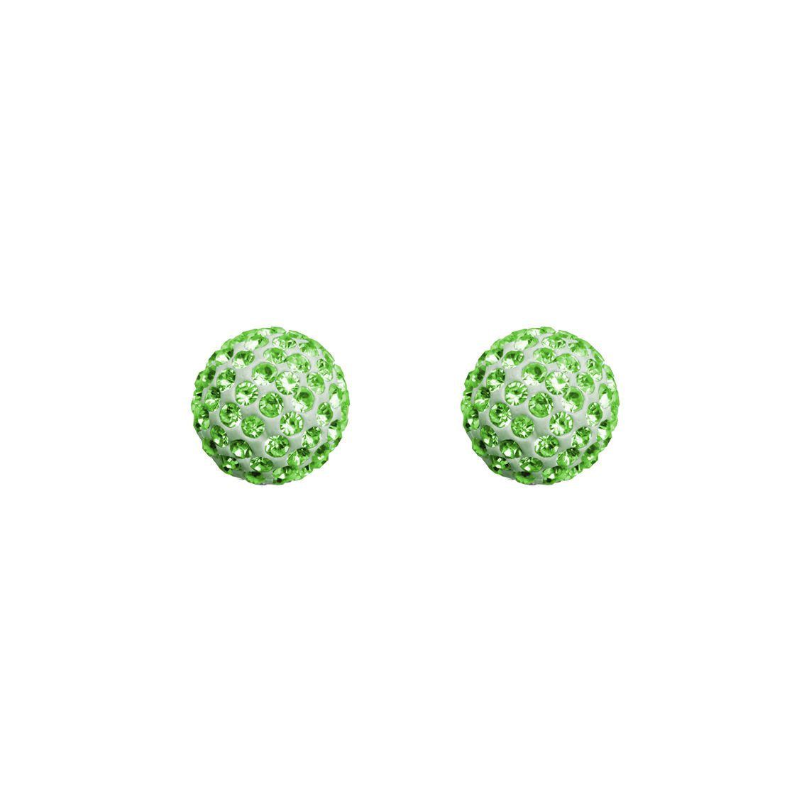 9ct Gold  Crystal Disco Ball Stud Earrings Peridot Green 8mm - JES225